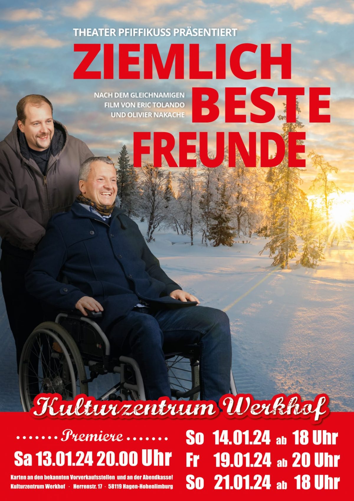 Theater Pfifikuss spielt „Ziemlich Beste Freunde“ am 21.01.2024 um 18